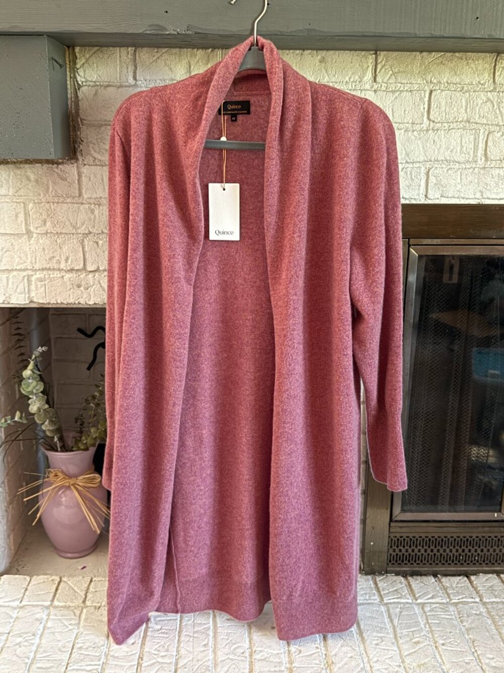 Quince 100% Mongolian Cashmere Duster Cardigan Sweater M NWT Heather Rose Pink - Picture 1 of 7